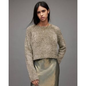 NWT All Saints Rosetta Tinsel Sweater ONLY Cropped Sparkly Gold Khaki Size Large